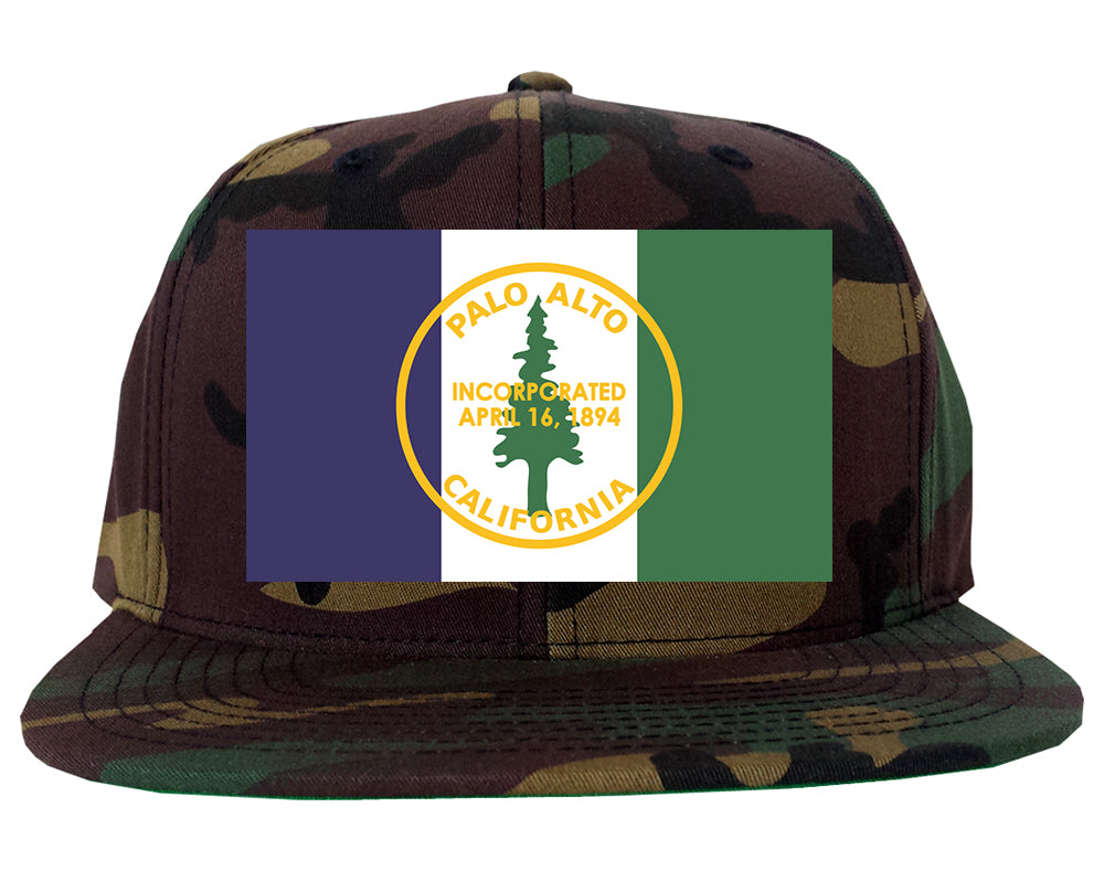Palo Alto California FLAG Mens Snapback Hat Camo