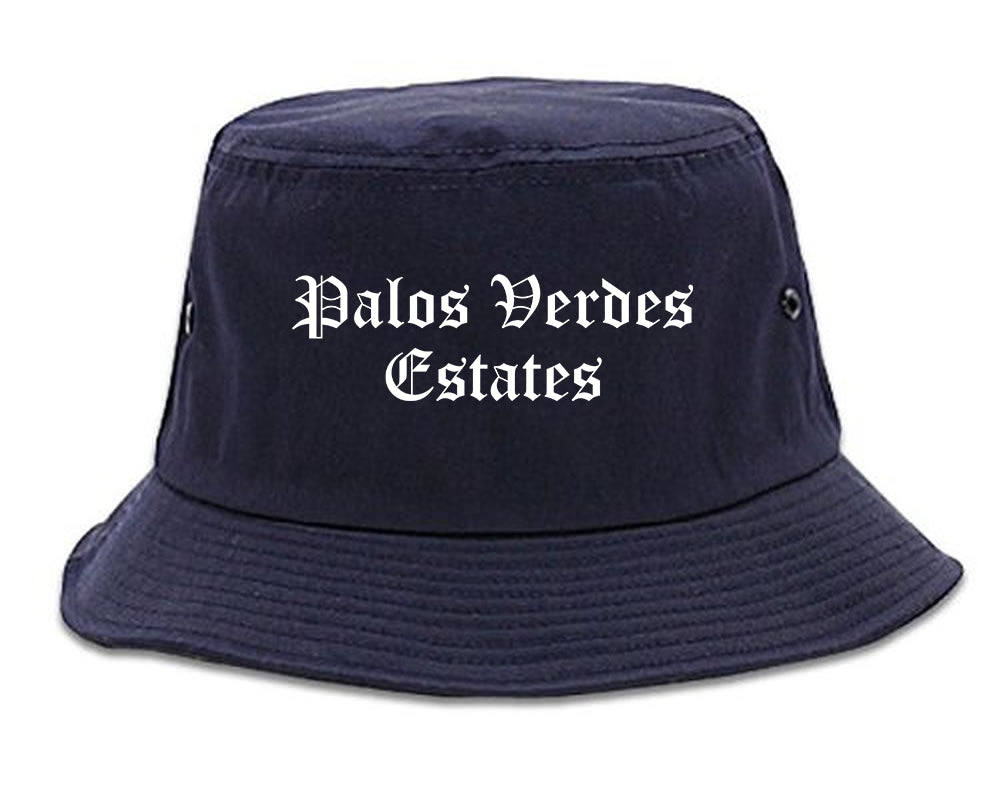 Palos Verdes Estates California CA Old English Mens Bucket Hat Navy Blue