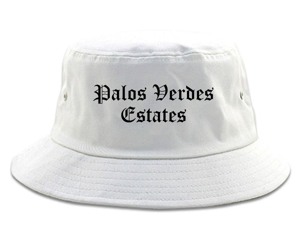 Palos Verdes Estates California CA Old English Mens Bucket Hat White
