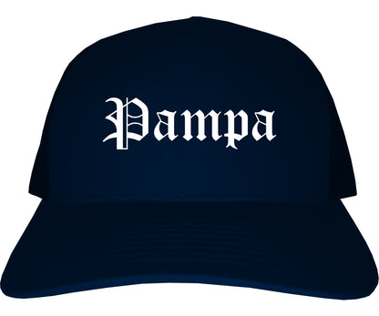 Pampa Texas TX Old English Mens Trucker Hat Cap Navy Blue