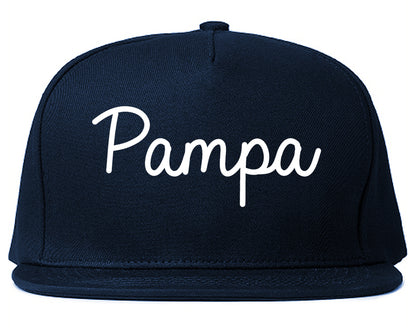 Pampa Texas TX Script Mens Snapback Hat Navy Blue