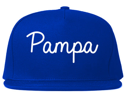 Pampa Texas TX Script Mens Snapback Hat Royal Blue