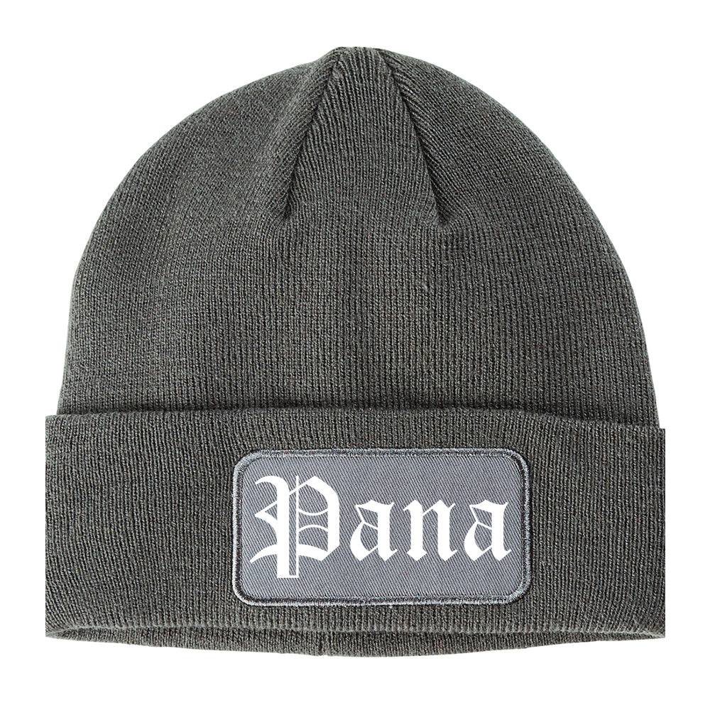 Pana Illinois IL Old English Mens Knit Beanie Hat Cap Grey