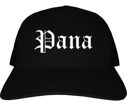 Pana Illinois IL Old English Mens Trucker Hat Cap Black