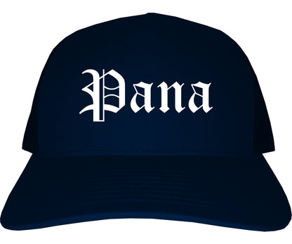 Pana Illinois IL Old English Mens Trucker Hat Cap Navy Blue