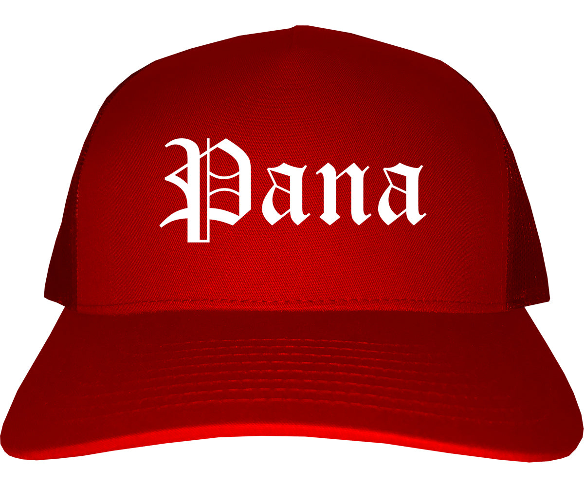 Pana Illinois IL Old English Mens Trucker Hat Cap Red