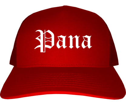 Pana Illinois IL Old English Mens Trucker Hat Cap Red