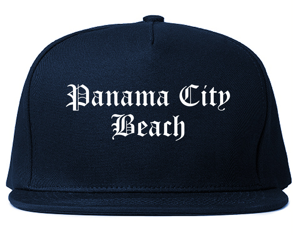 Panama City Beach Florida FL Old English Mens Snapback Hat Navy Blue