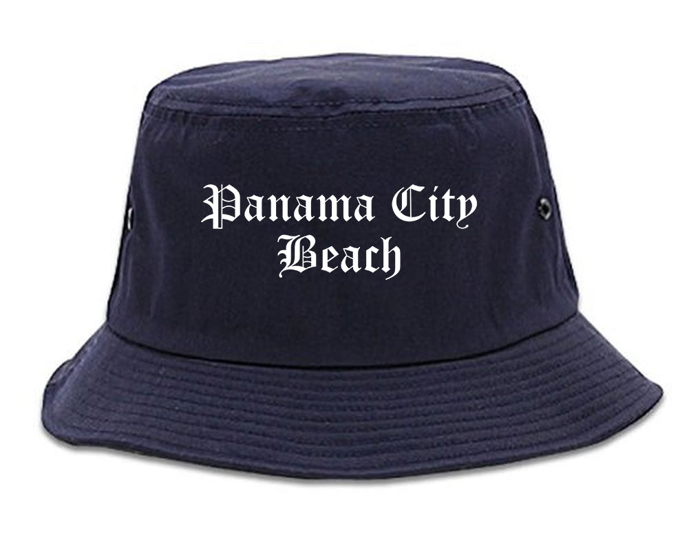 Panama City Beach Florida FL Old English Mens Bucket Hat Navy Blue