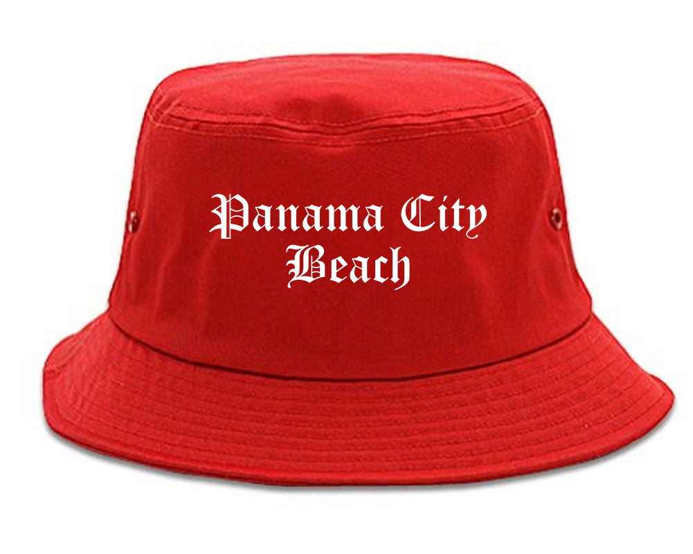 Panama City Beach Florida FL Old English Mens Bucket Hat Red