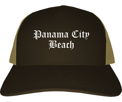Panama City Beach Florida FL Old English Mens Trucker Hat Cap Brown