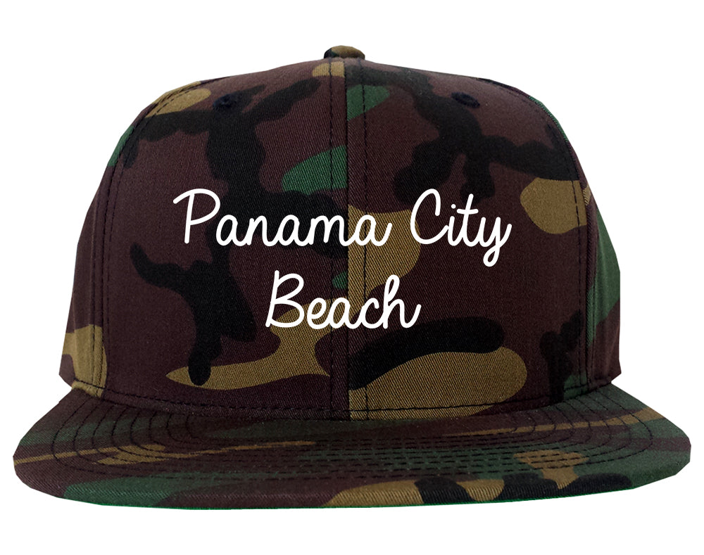 Panama City Beach Florida FL Script Mens Snapback Hat Army Camo