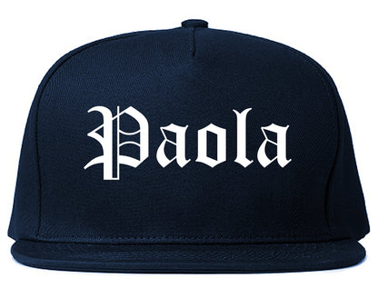 Paola Kansas KS Old English Mens Snapback Hat Navy Blue