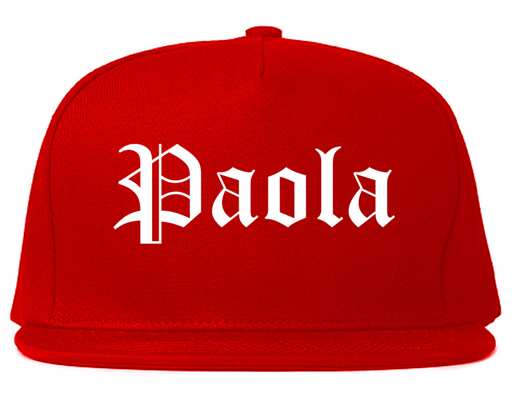 Paola Kansas KS Old English Mens Snapback Hat Red
