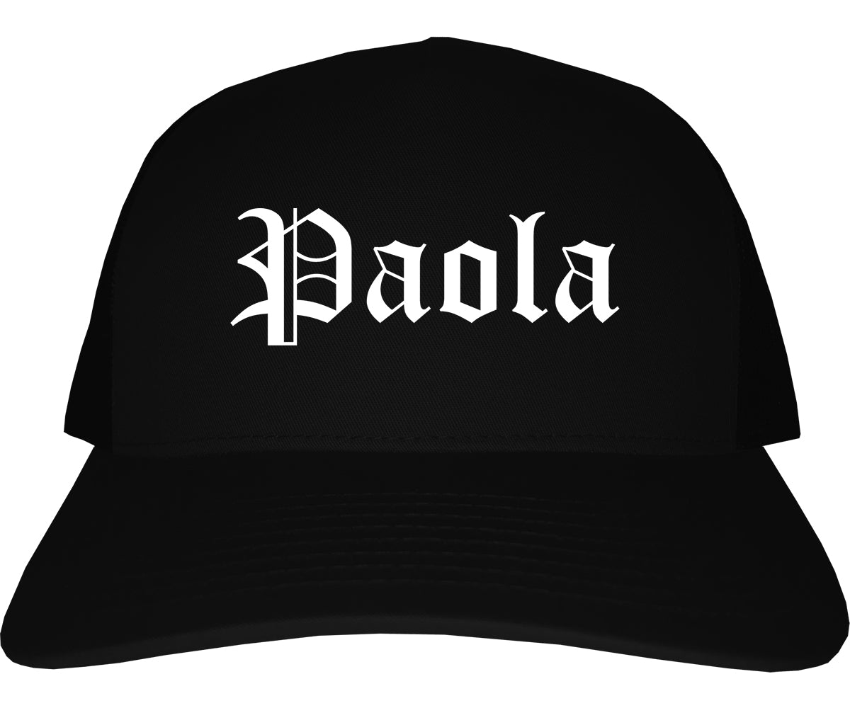 Paola Kansas KS Old English Mens Trucker Hat Cap Black