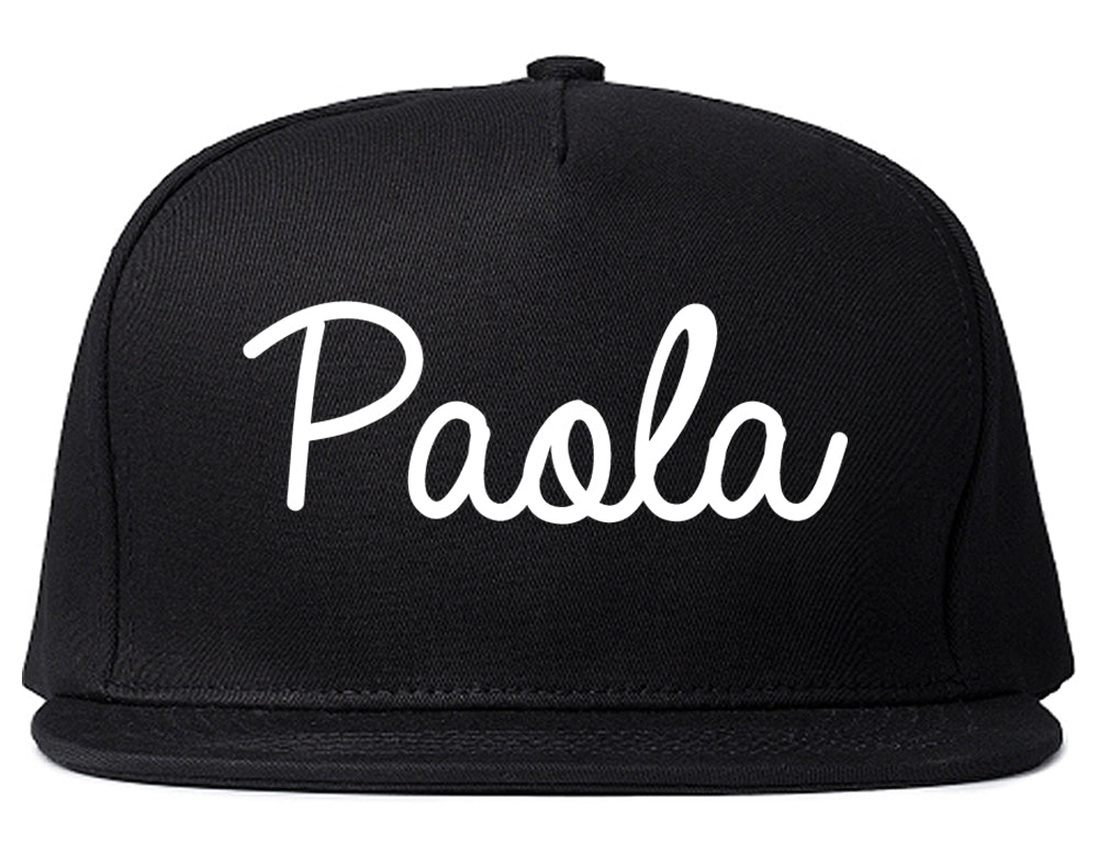 Paola Kansas KS Script Mens Snapback Hat Black