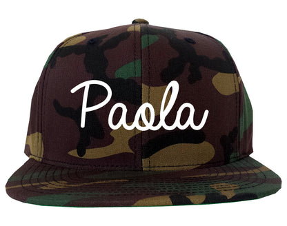 Paola Kansas KS Script Mens Snapback Hat Army Camo