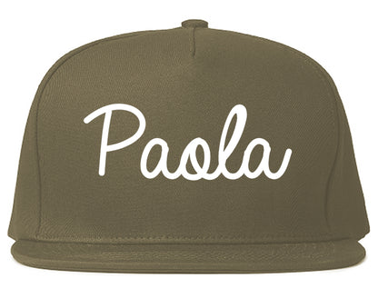 Paola Kansas KS Script Mens Snapback Hat Grey