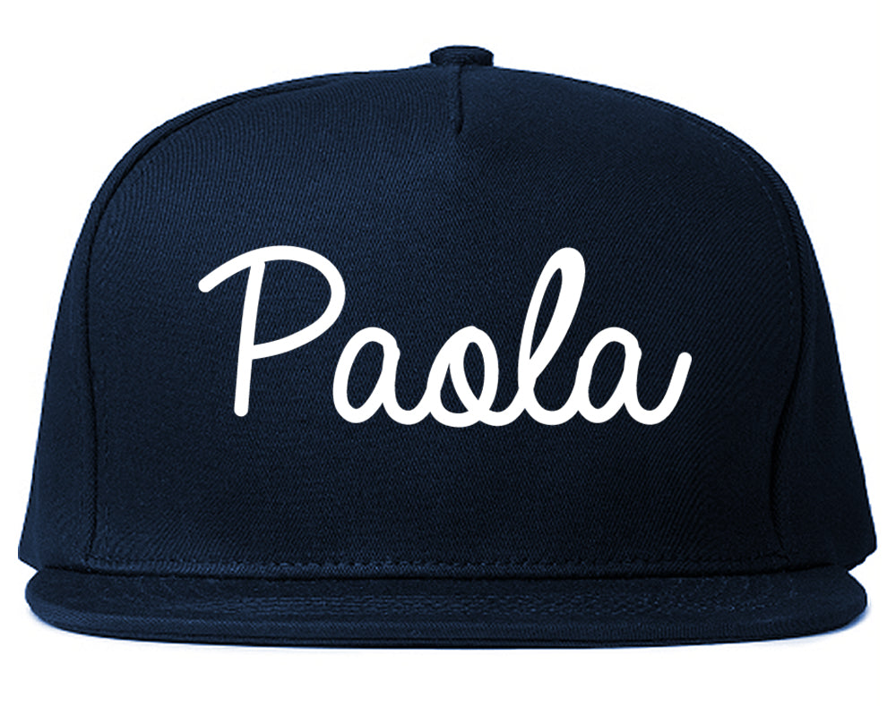 Paola Kansas KS Script Mens Snapback Hat Navy Blue