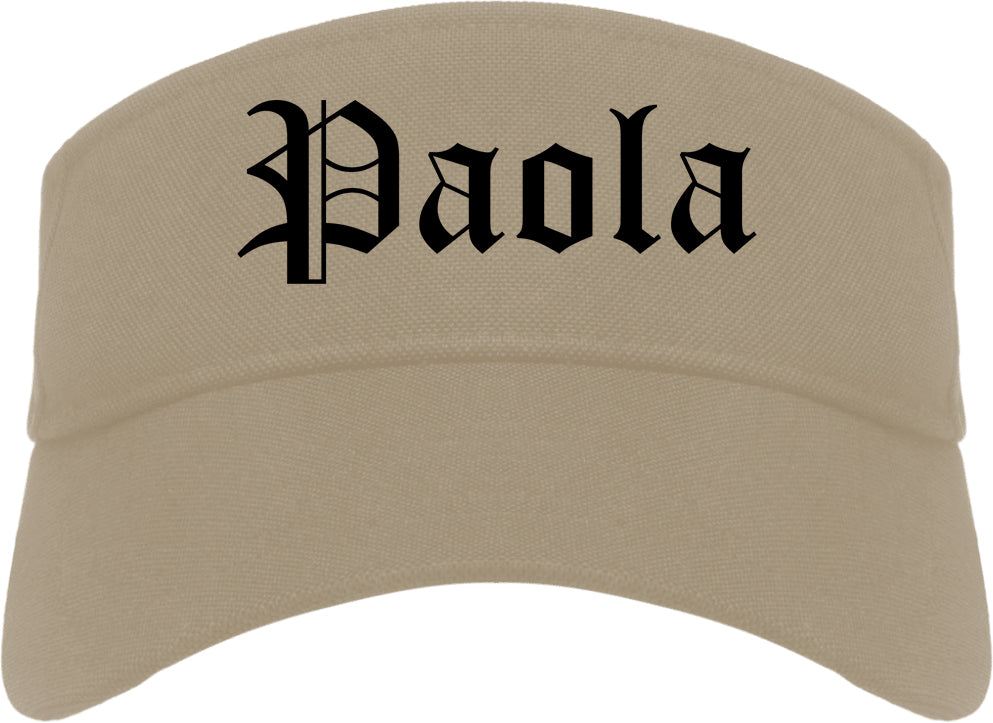 Paola Kansas KS Old English Mens Visor Cap Hat Khaki