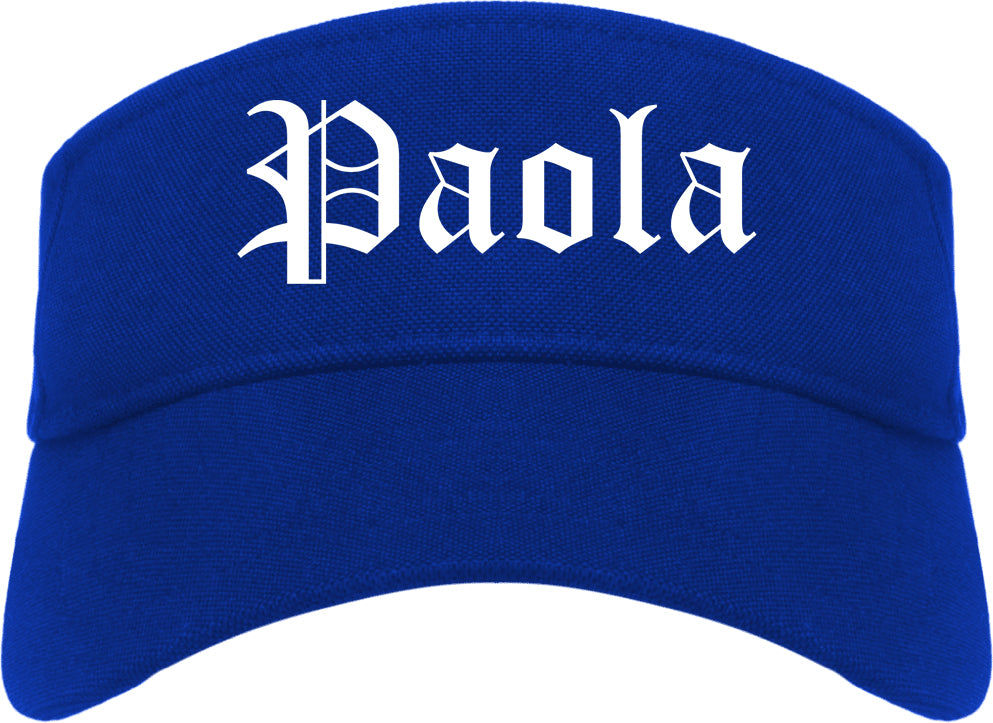Paola Kansas KS Old English Mens Visor Cap Hat Royal Blue