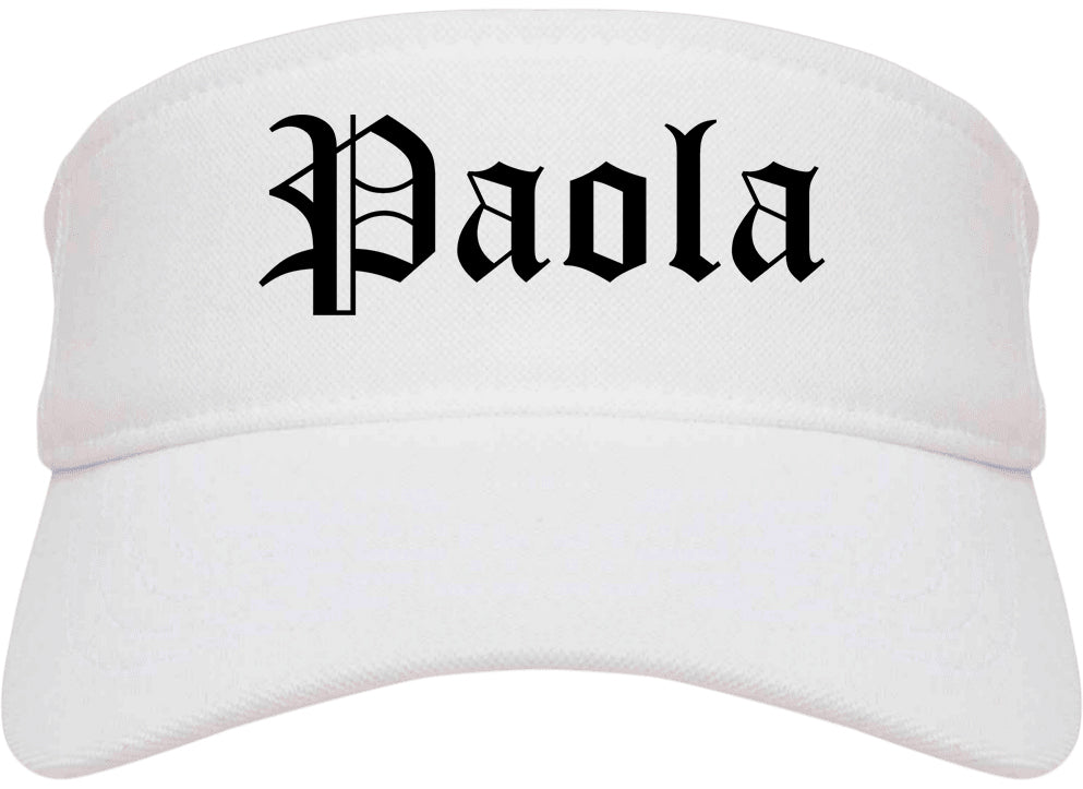 Paola Kansas KS Old English Mens Visor Cap Hat White