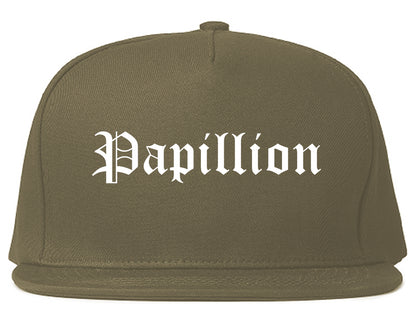 Papillion Nebraska NE Old English Mens Snapback Hat Grey