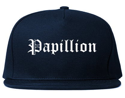 Papillion Nebraska NE Old English Mens Snapback Hat Navy Blue