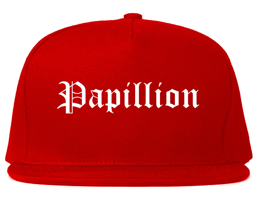 Papillion Nebraska NE Old English Mens Snapback Hat Red