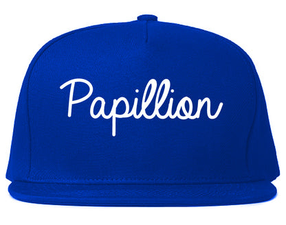 Papillion Nebraska NE Script Mens Snapback Hat Royal Blue