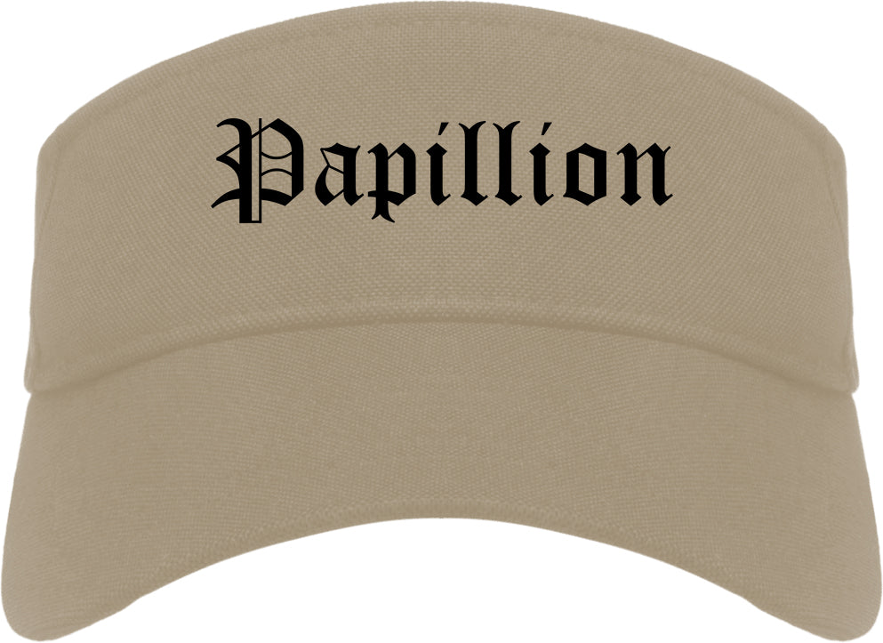 Papillion Nebraska NE Old English Mens Visor Cap Hat Khaki