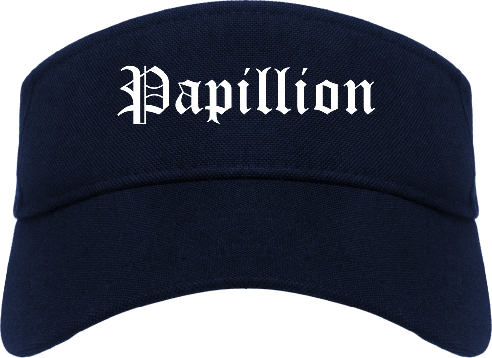 Papillion Nebraska NE Old English Mens Visor Cap Hat Navy Blue