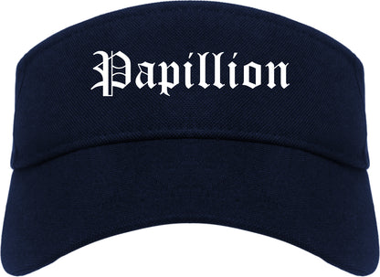 Papillion Nebraska NE Old English Mens Visor Cap Hat Navy Blue