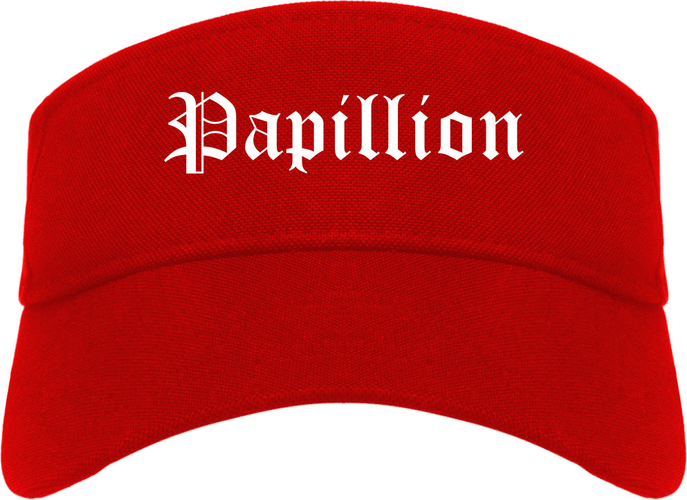 Papillion Nebraska NE Old English Mens Visor Cap Hat Red