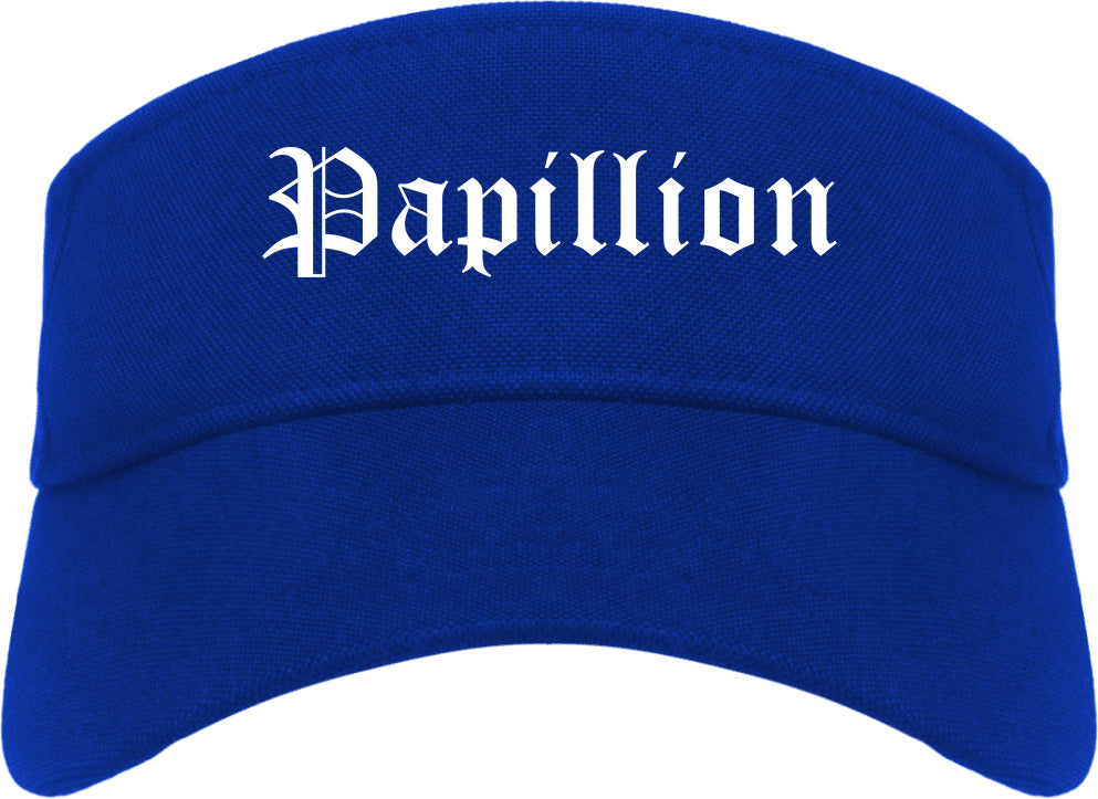 Papillion Nebraska NE Old English Mens Visor Cap Hat Royal Blue