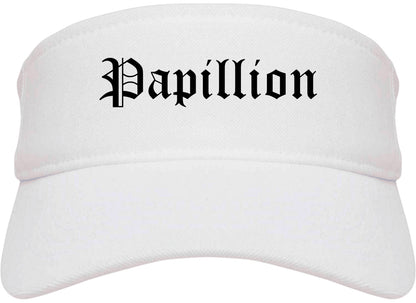 Papillion Nebraska NE Old English Mens Visor Cap Hat White