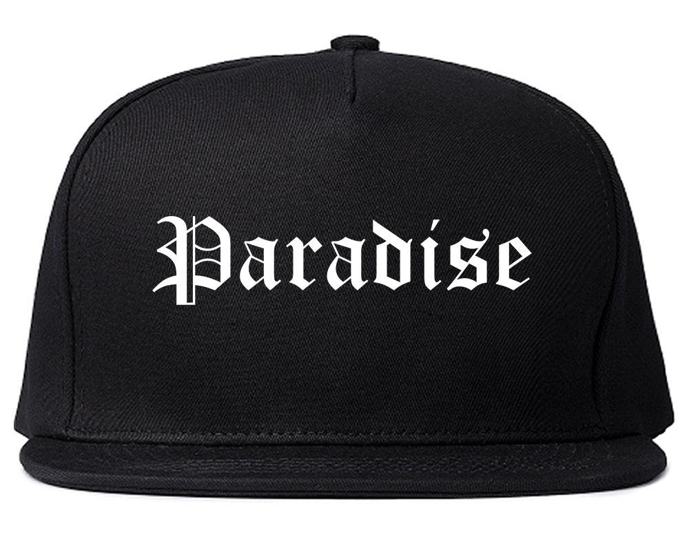 Paradise California CA Old English Mens Snapback Hat Black