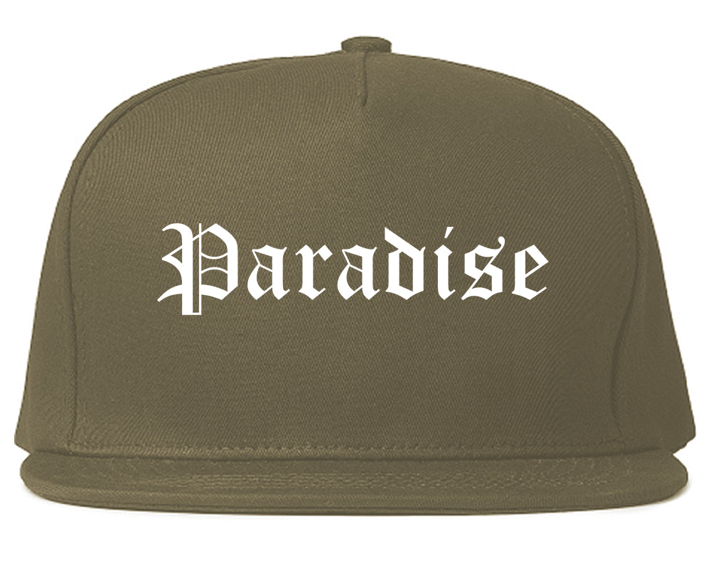 Paradise California CA Old English Mens Snapback Hat Grey