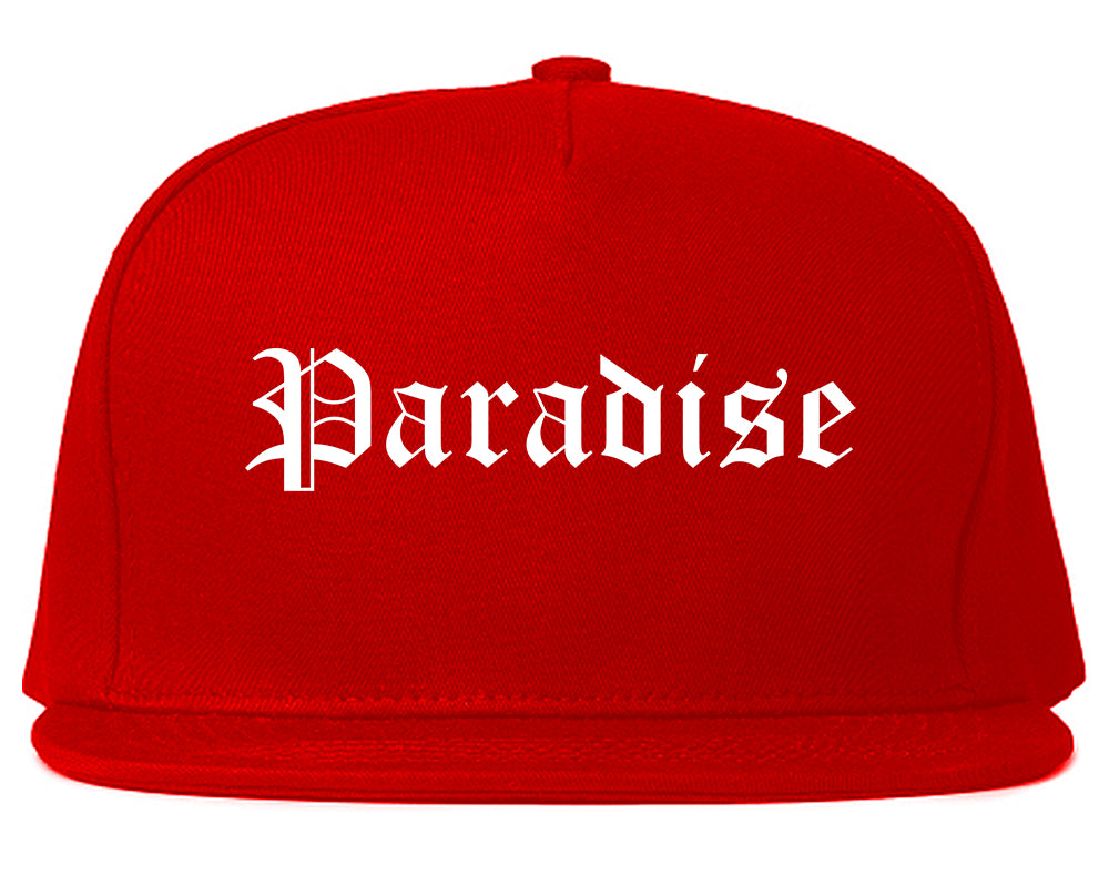 Paradise California CA Old English Mens Snapback Hat Red