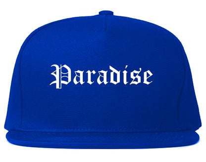 Paradise California CA Old English Mens Snapback Hat Royal Blue