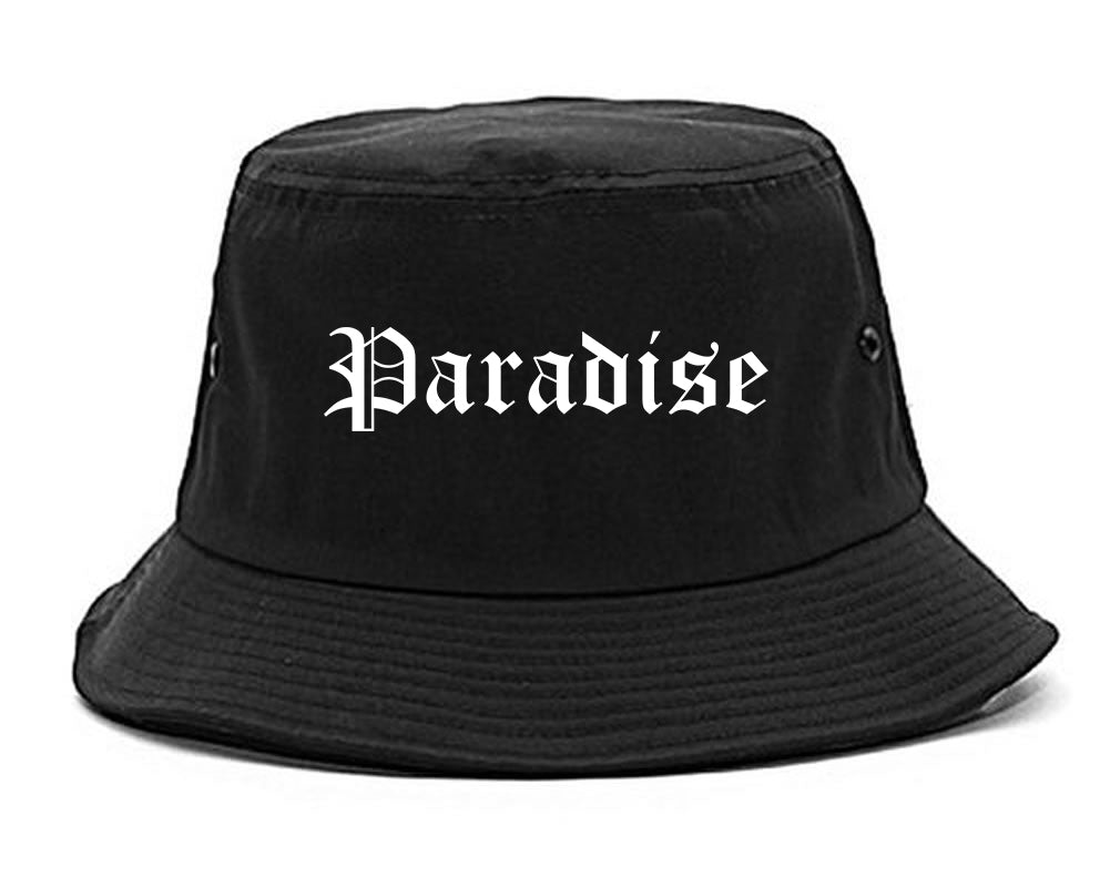 Paradise California CA Old English Mens Bucket Hat Black