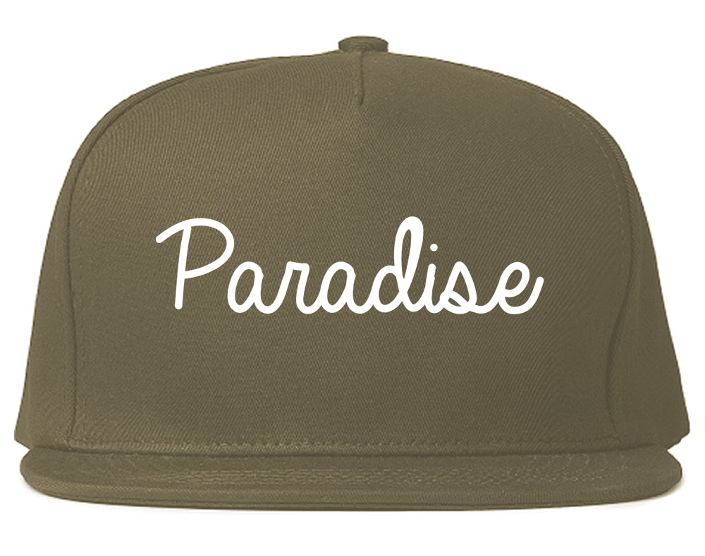 Paradise California CA Script Mens Snapback Hat Grey