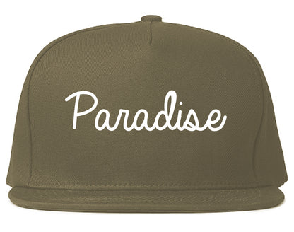 Paradise California CA Script Mens Snapback Hat Grey