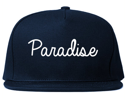 Paradise California CA Script Mens Snapback Hat Navy Blue