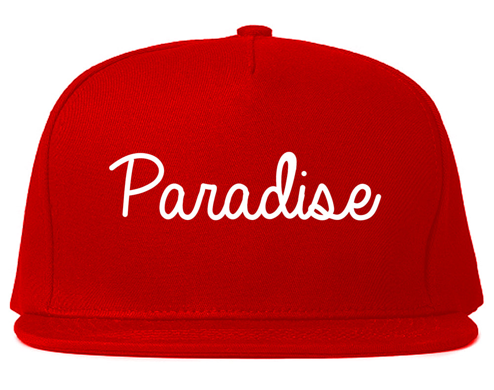 Paradise California CA Script Mens Snapback Hat Red