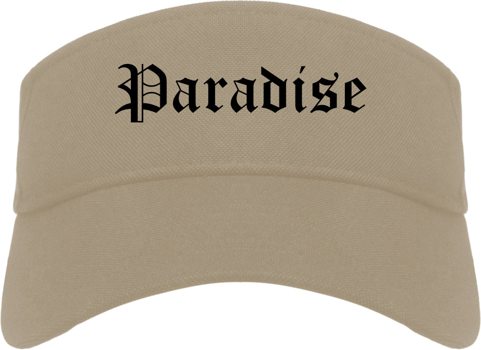 Paradise California CA Old English Mens Visor Cap Hat Khaki
