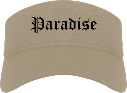 Paradise California CA Old English Mens Visor Cap Hat Khaki