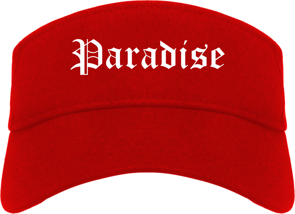 Paradise California CA Old English Mens Visor Cap Hat Red