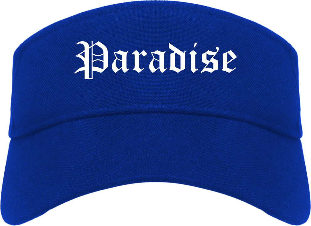 Paradise California CA Old English Mens Visor Cap Hat Royal Blue