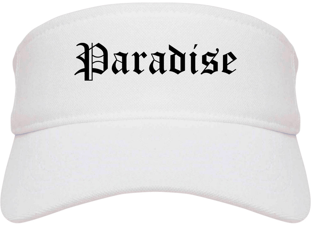 Paradise California CA Old English Mens Visor Cap Hat White